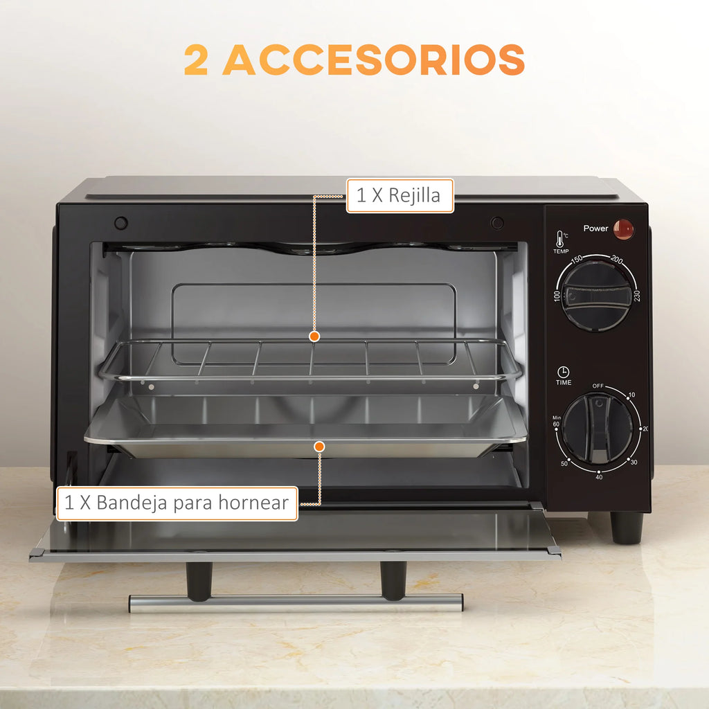 HOMCOM 9L Mini Electric Oven – 50W, Adjustable Temperature & Timer, Black