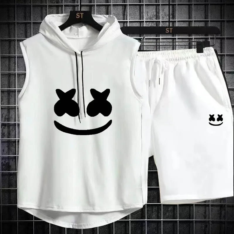 Men's Short Sleeve T-Shirt & Elastic Waist Shorts Casual Sport Set