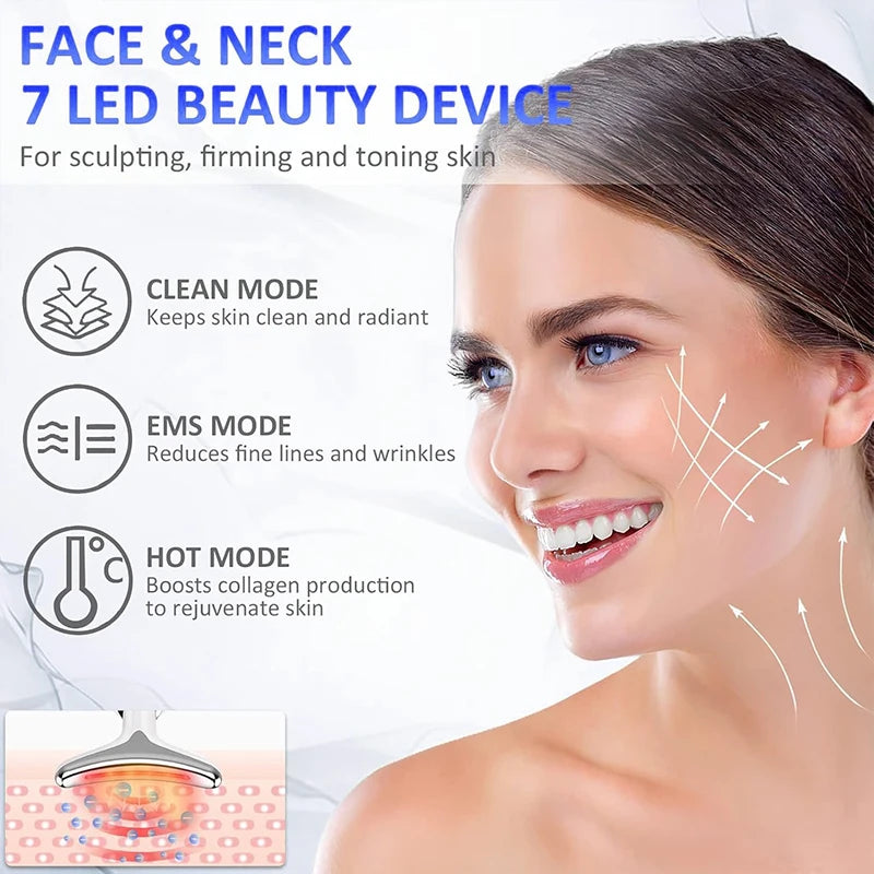 7-Color EMS Neck & Face Lifting Massager – LED Photon Therapy, Skin Tightening & Double Chin Remover