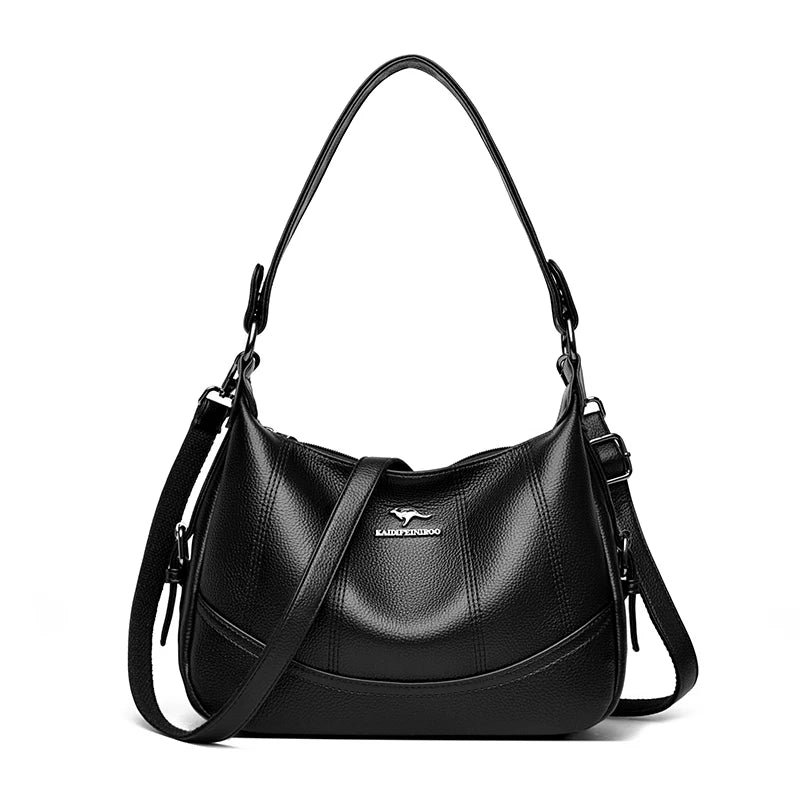 VANDERWAH Genuine Leather Two-Layer Flap Shoulder Bag – Luxury Crossbody Messenger Handbag for Women