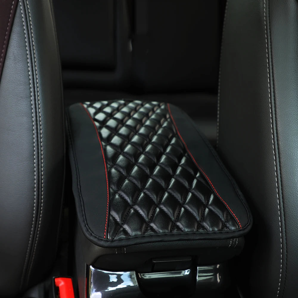 Checkered PU Leather Car Armrest Console Pad — Women