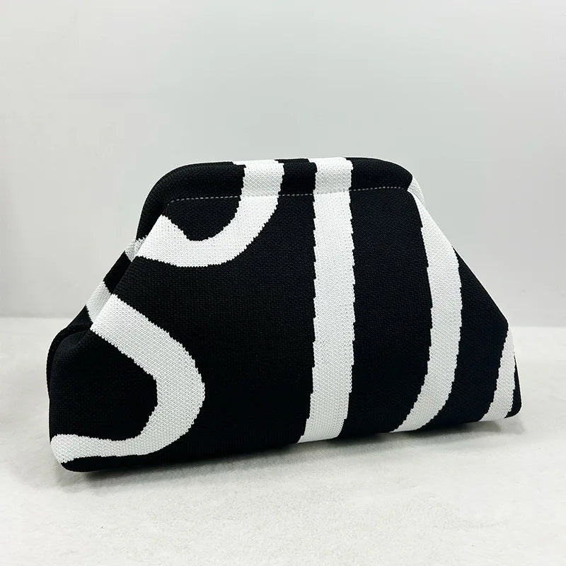 Woven Crochet Cotton Clutch Bag – Colorblock Knit Dumpling Cloud Purse for Women