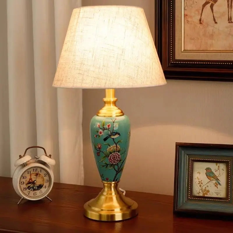 French Style Ceramic Lamp – Fabric Shade