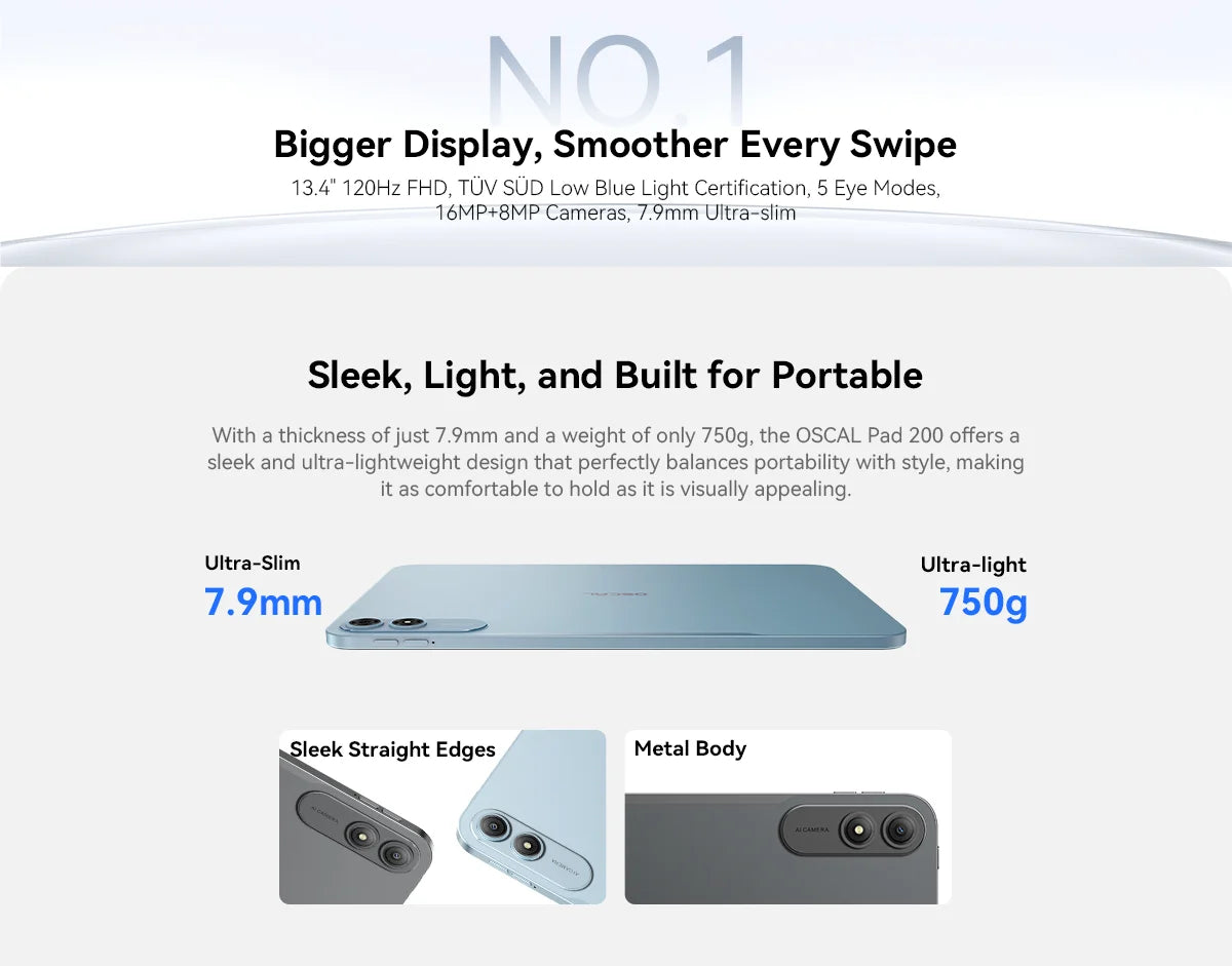 Blackview Oscal Pad 200 13.4" Android 16 Tablet – 6GB RAM, 256GB, 120Hz, 4G LTE