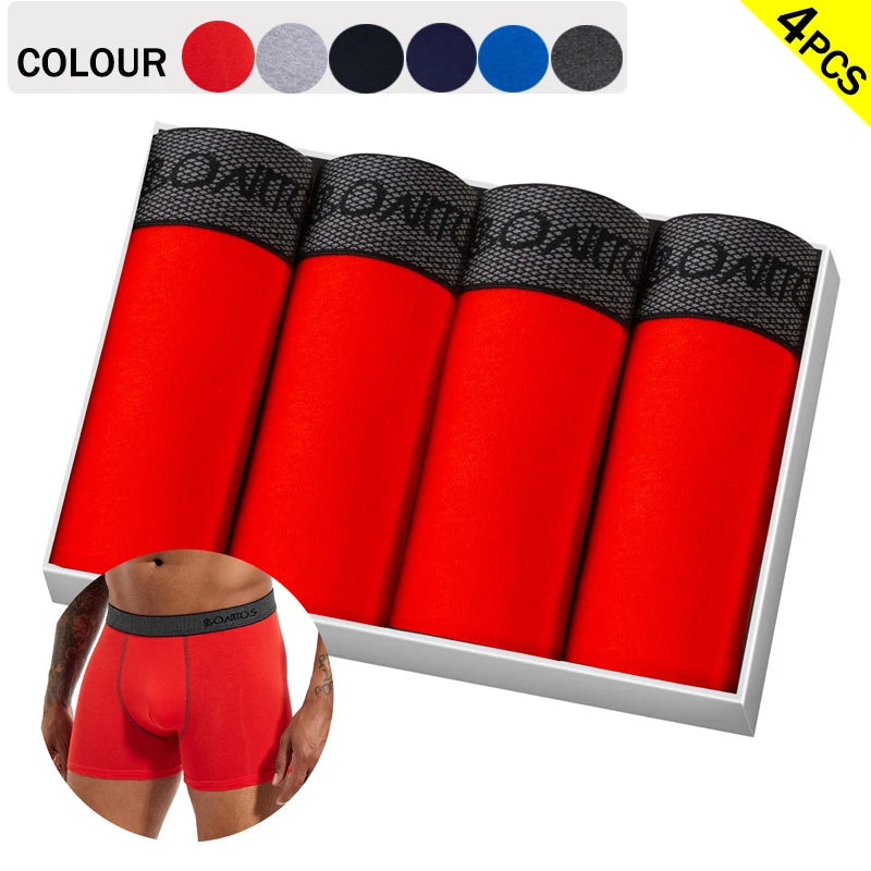Men's Cotton-Blend Boxer Briefs with Letter Waistband, 4-Pack