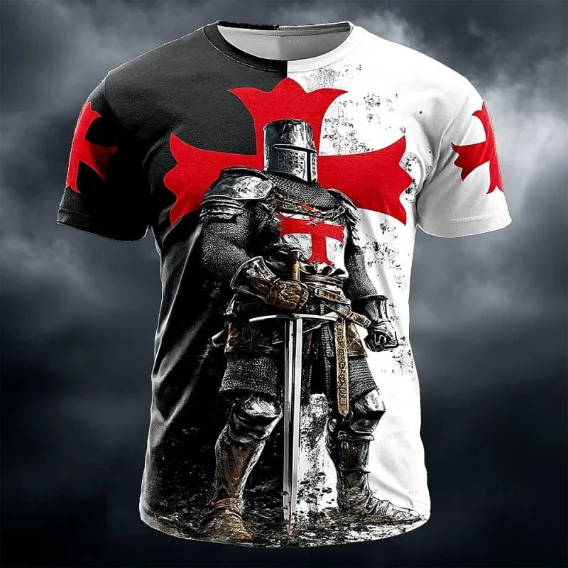 3D Print Templar Knight Warrior T-Shirt — Medieval Graphic Short Sleeve Tee