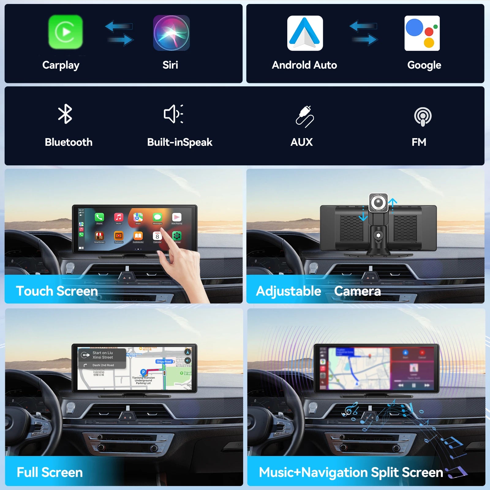 Wireless CarPlay Screen for Car – 10.26" Android Auto Touchscreen Stereo System
