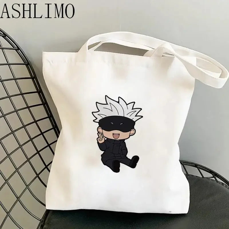 Jujutsu Kaisen Anime Canvas Tote Shopper Bag – Large Reusable Shoulder Bag for Women
