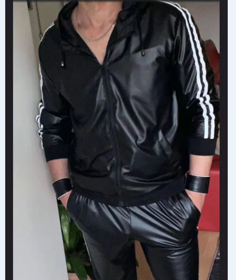 Men's PU Leather Jogging Tracksuit Set – Zip Vest & Pants Sportswear | Authority Asset Brand