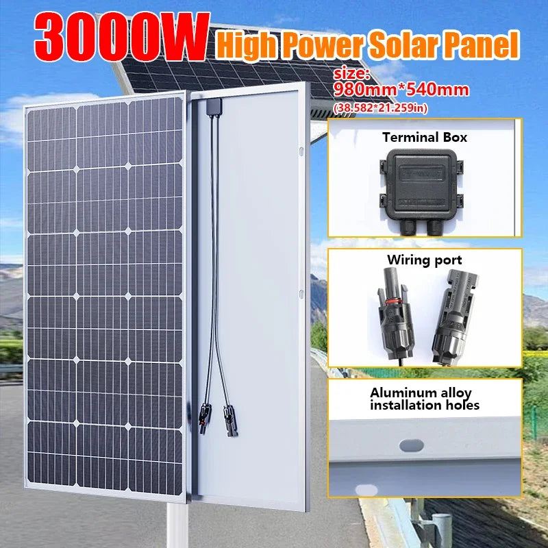 Premium 1000W–3000W Commercial-Grade Rigid Waterproof Solar Panel – Reinforced Glass Construction