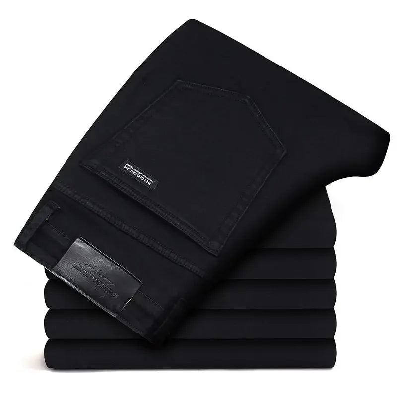 Men's Soft Stretch Black Biker Jeans — Slim Fit Moto Denim