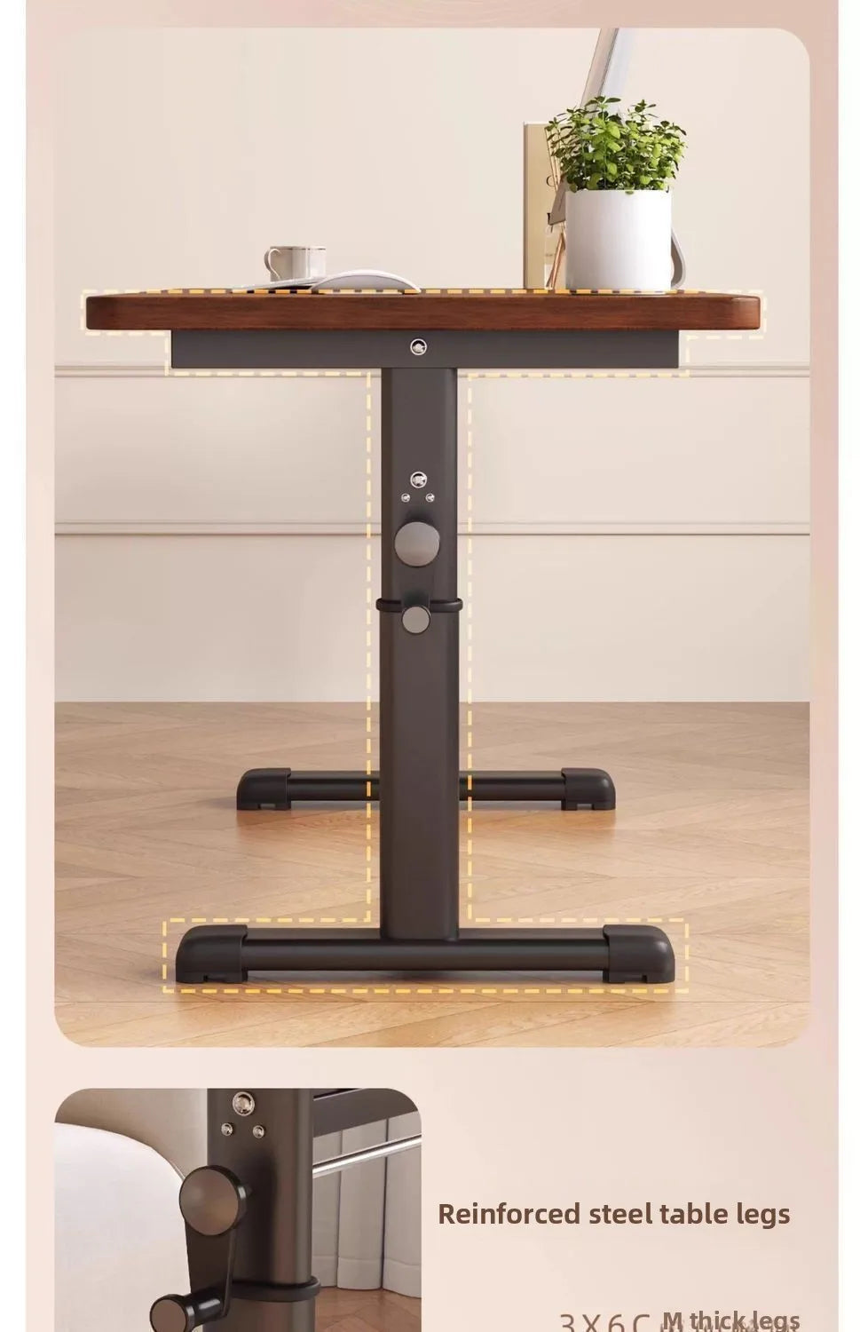 Manual Crank Height-Adjustable Computer Desk — Ergonomic Study Table, 65–95cm, Multiple Finishes