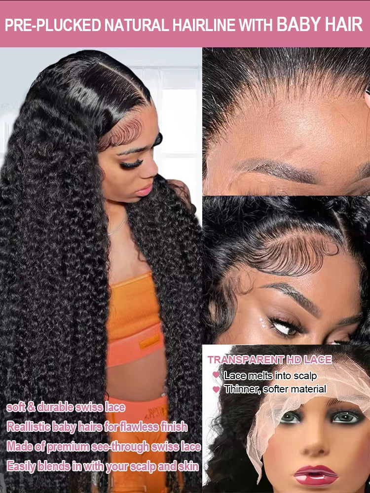 40–50 Inch Water Wave Curly Lace Front Wig | 300% Density 13x4 13x6 7x5 HD Glueless Brazilian Human Hair for Women