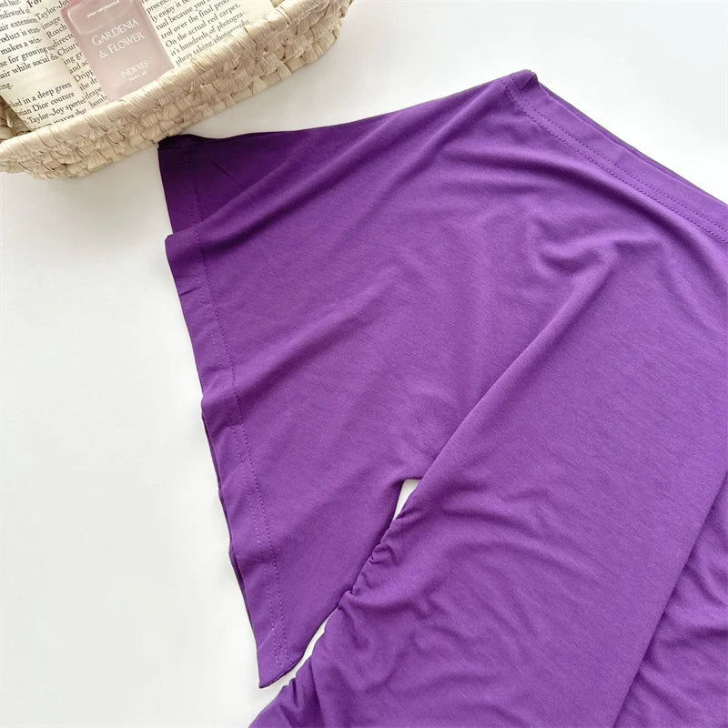 Women's Slash Neck Flare Sleeve Slim Pleated T-Shirt – Sexy Solid Color Pullover Top