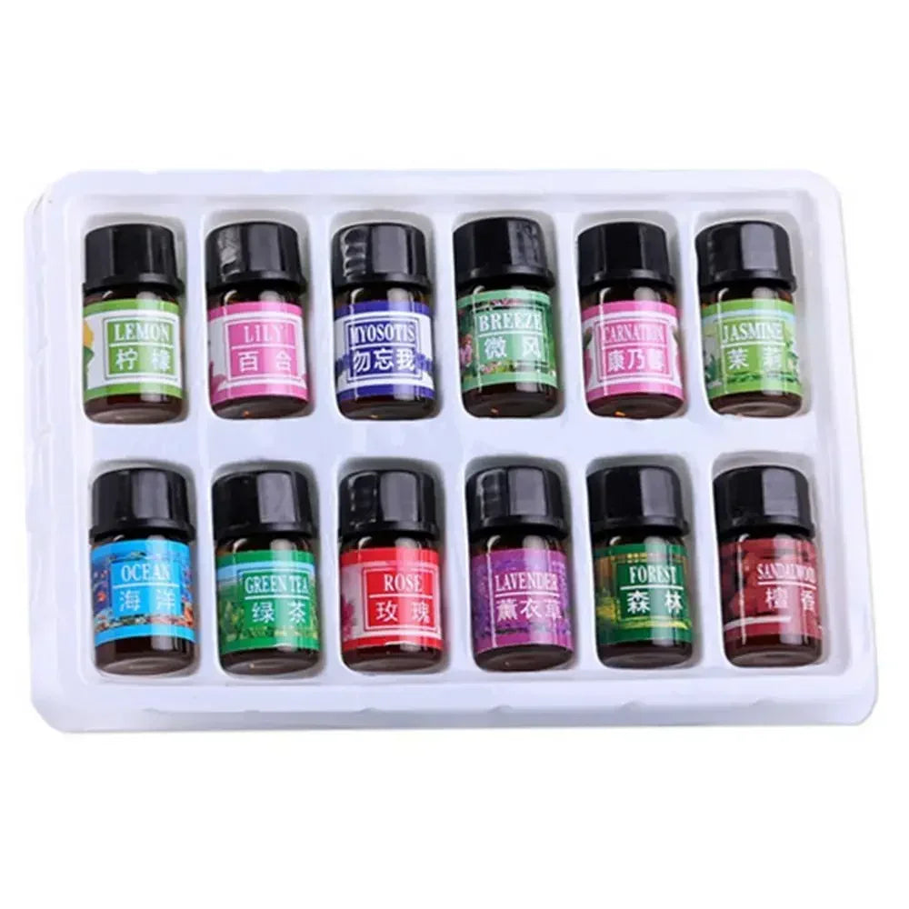 12-Pack Natural Aromatherapy Essential Oil Set — Air Freshener for Diffuser, AC & Humidifier