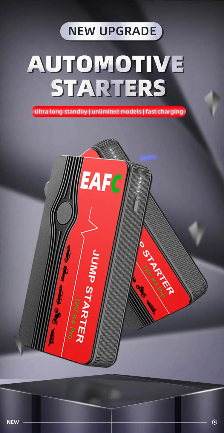 EAFC Portable Car Jump Starter — 600A–2000A Peak, 12V Battery Booster & Power Bank with LED Light