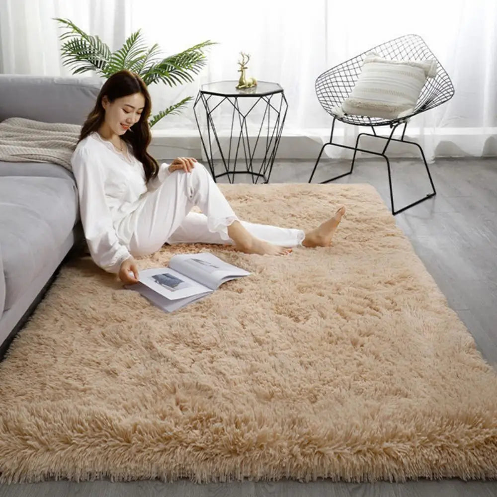 VIKAMA Tie-Dye Plush Carpet — Soft Fluffy Non-Slip Area Rug for Living Room, Kids Room & Baby Crawling