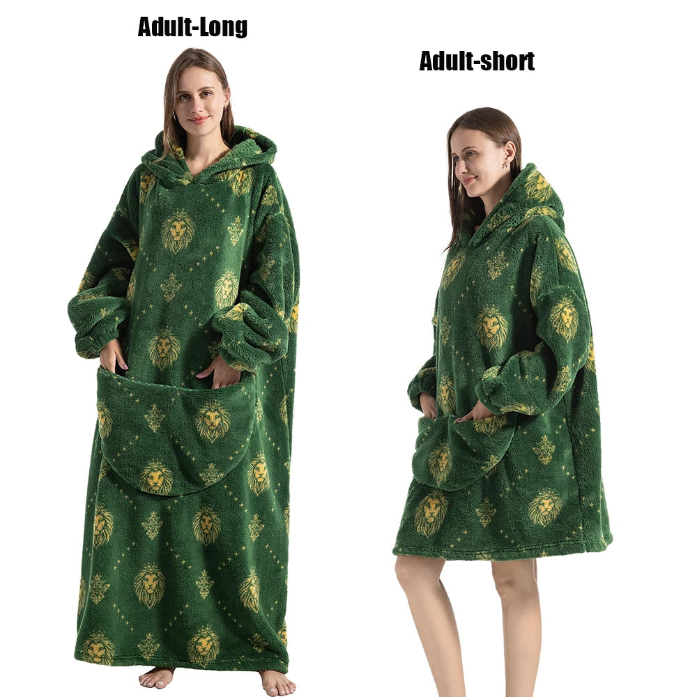Oversized Wearable Blanket Hoodie – Plush Fleece with Sleeves, Hood & Pocket, 40 Designs