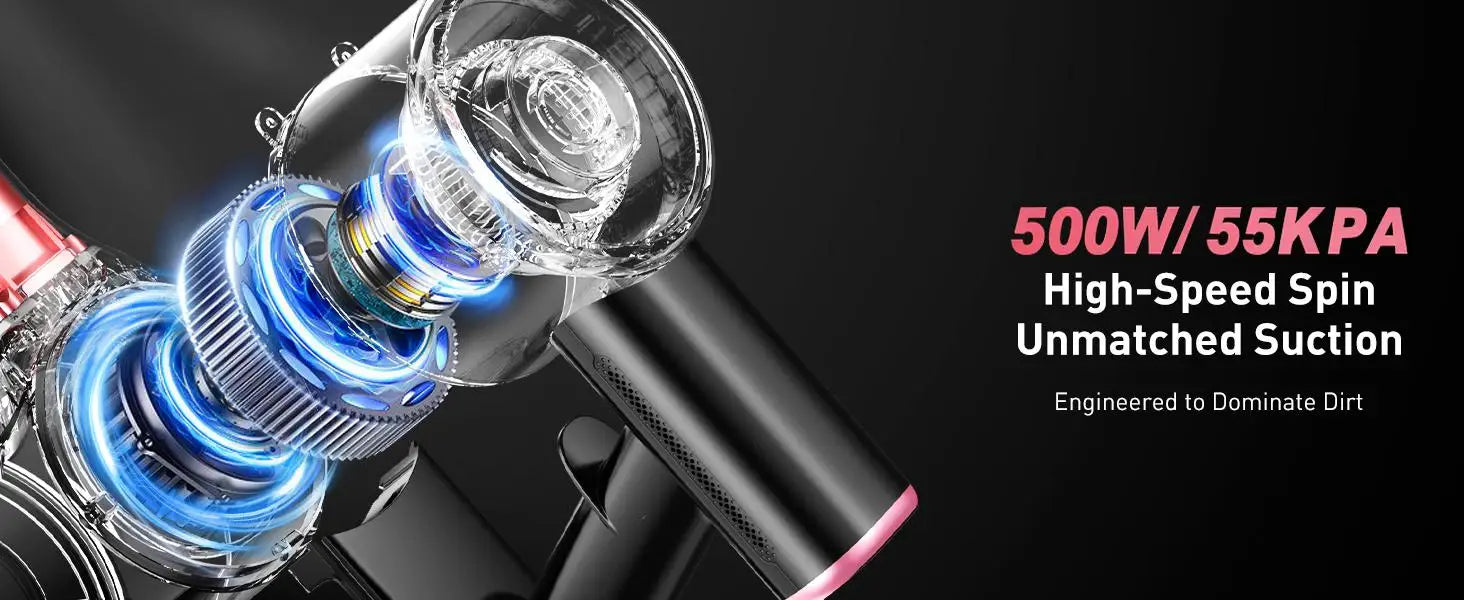 Cordless Vacuum Cleaner — 55Kpa / 500W / 45-Min Runtime, 10-in-1 Powerful Stick Vacuum for Home, Pet Hair, Hard Floor & Carpet