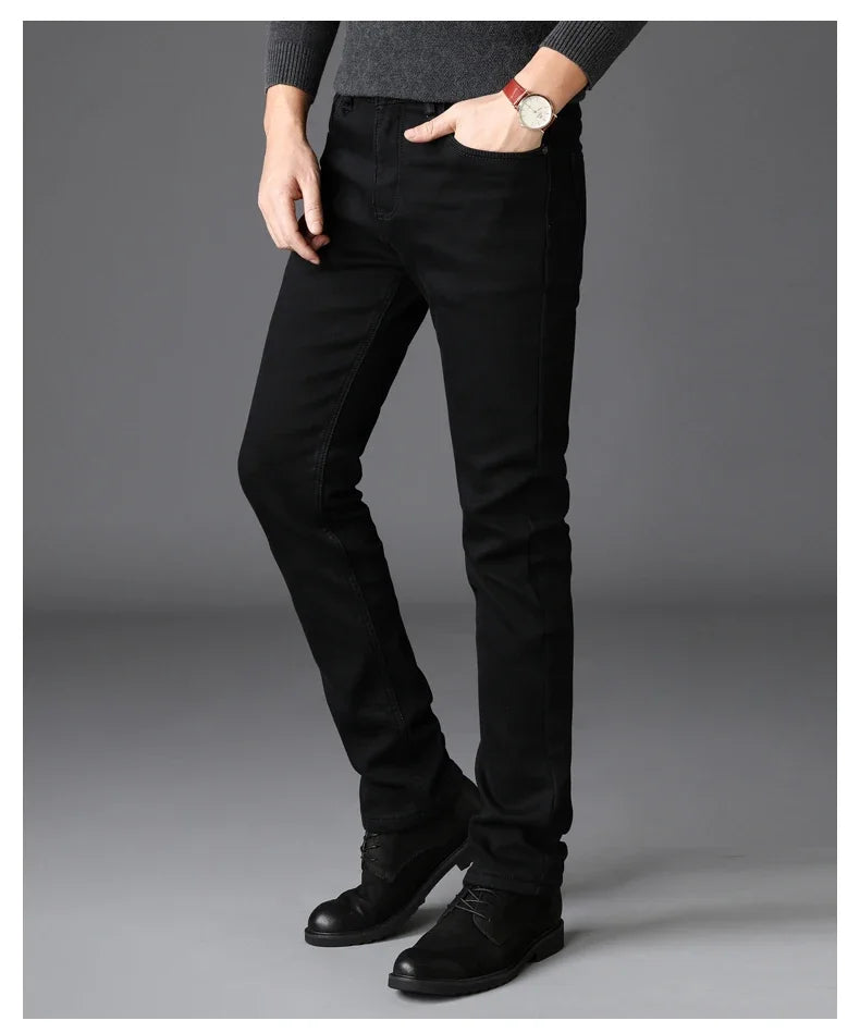 Men's Soft Stretch Black Biker Jeans — Slim Fit Moto Denim