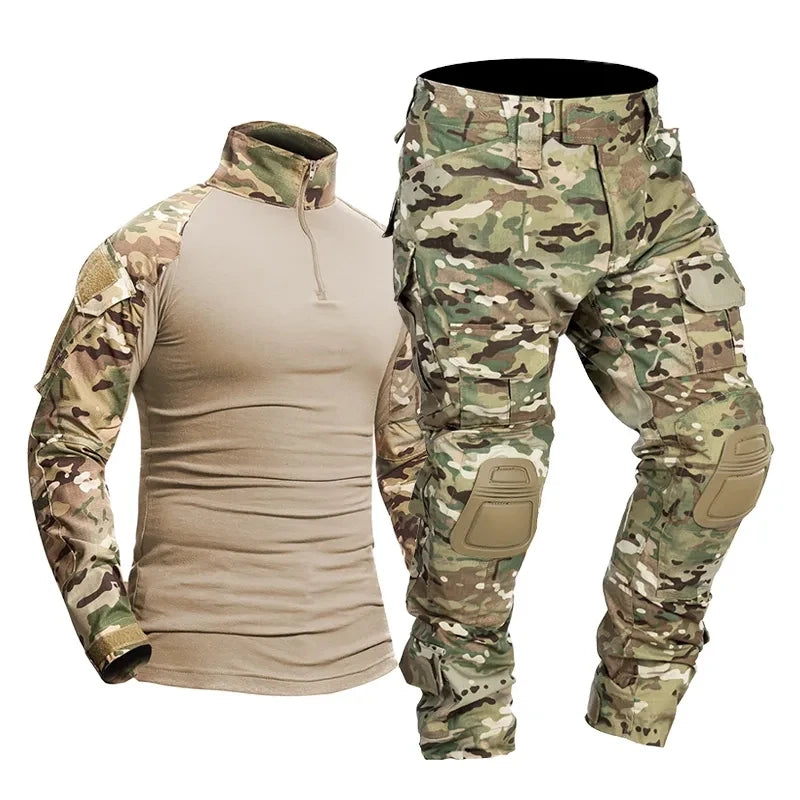 Men's Multicam Tactical Uniform Set – Combat Shirt & Cargo Pants for Airsoft & Hunting