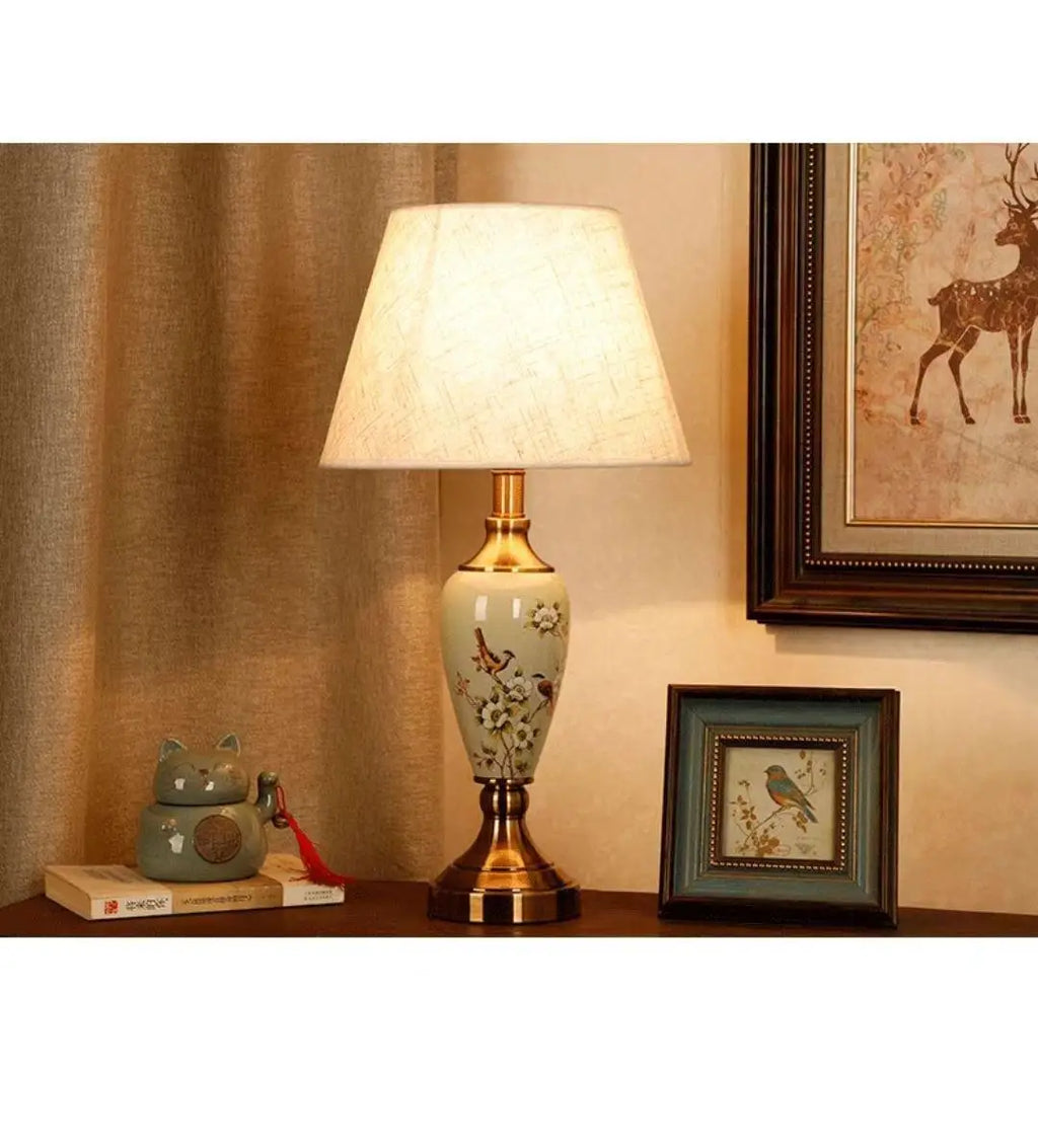 French Style Ceramic Lamp – Fabric Shade