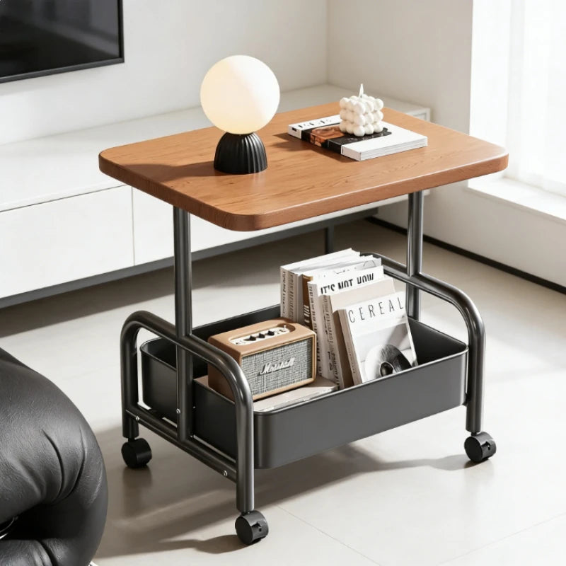 Rolling Laptop Desk & Sofa Side Table with Storage Basket