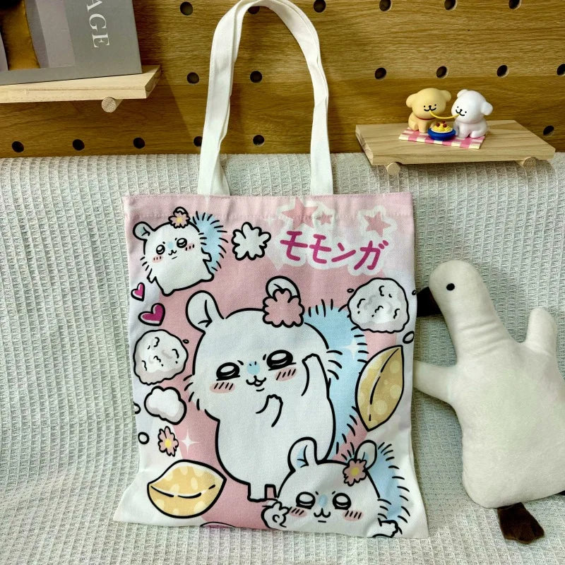 Chiikawa Hachiware Canvas Tote Bag – Large Capacity Foldable Shoulder Shopping Bag for Women