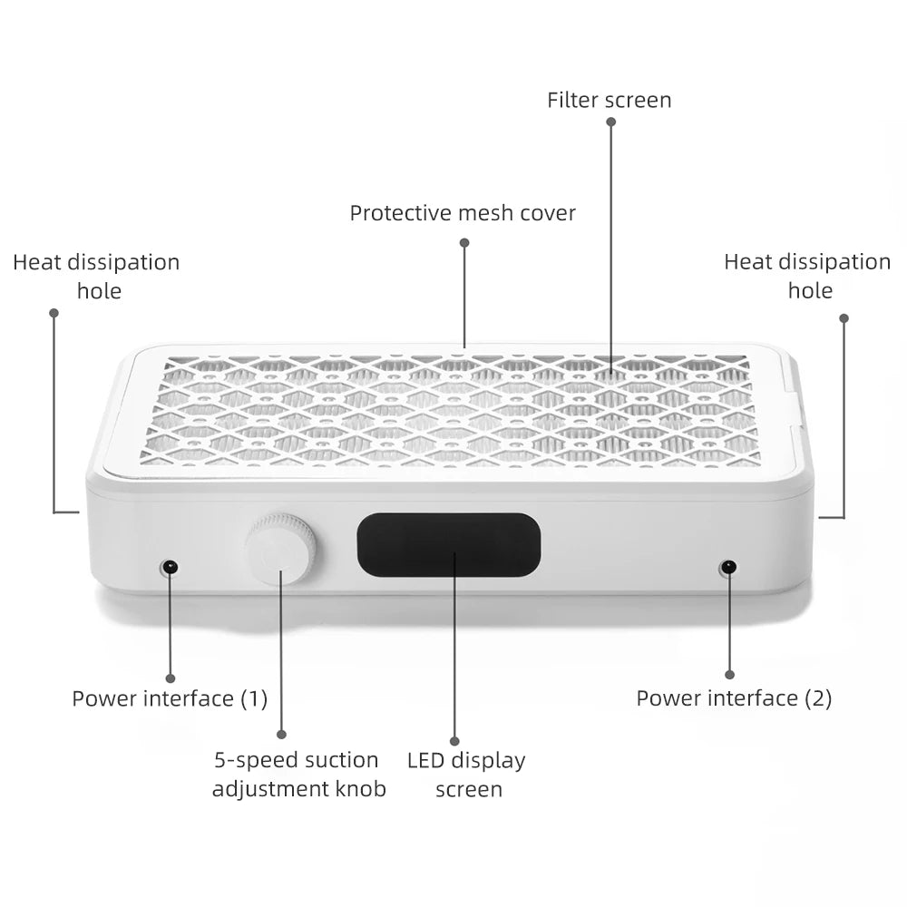Professional Turbo Nail Dust Collector – Brushless Two-Fan Strong Suction Nail Vacuum Extractor