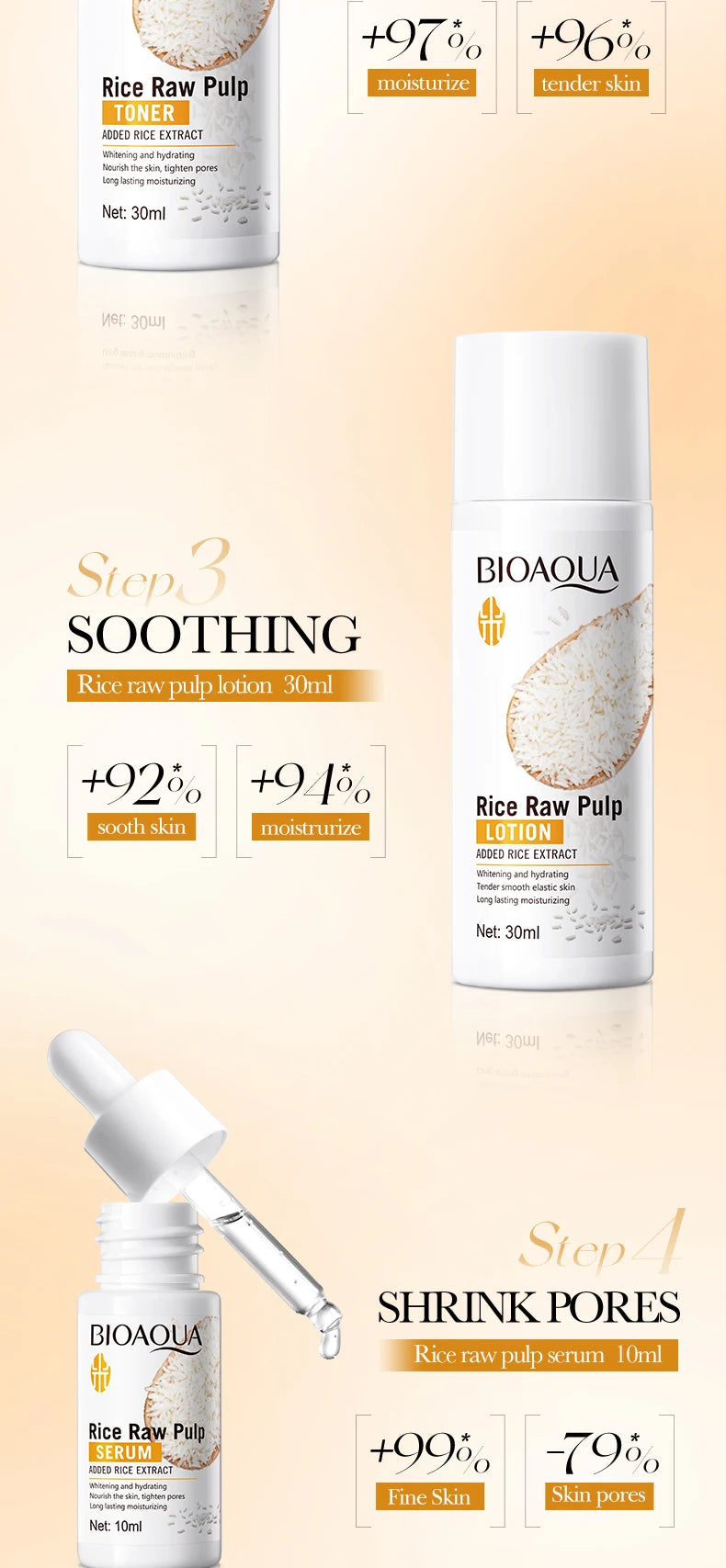 Rice Puree Skincare Set – Whitening Brightening Cleanser Toner Essence Lotion & Cream