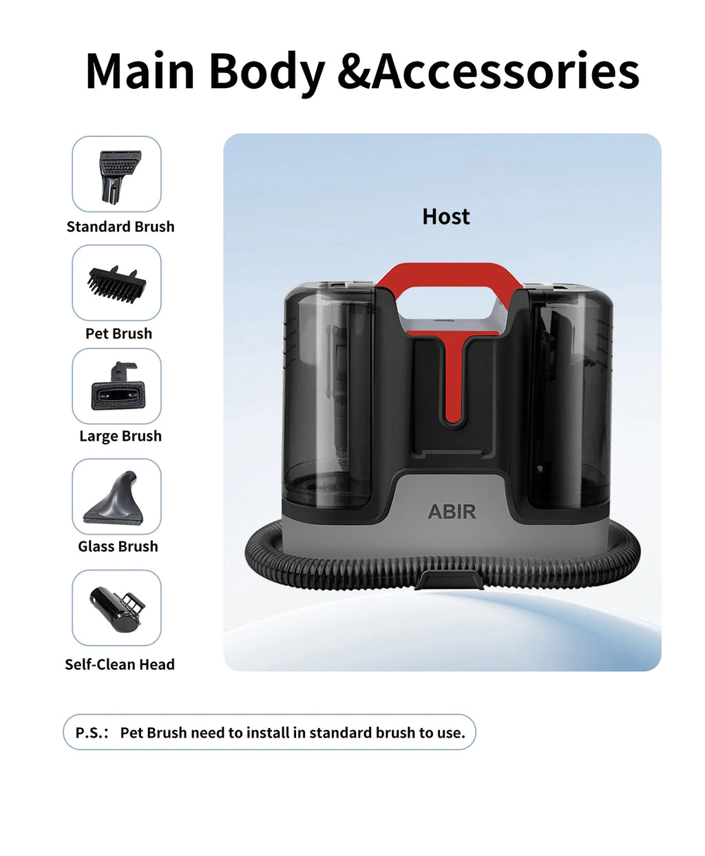 ABIR G80 Handheld Carpet Cleaner — 150000Pa Wet & Dry Vacuum for Home, Sofa, Window, Car, Pet & Upholstery Spot Cleaning