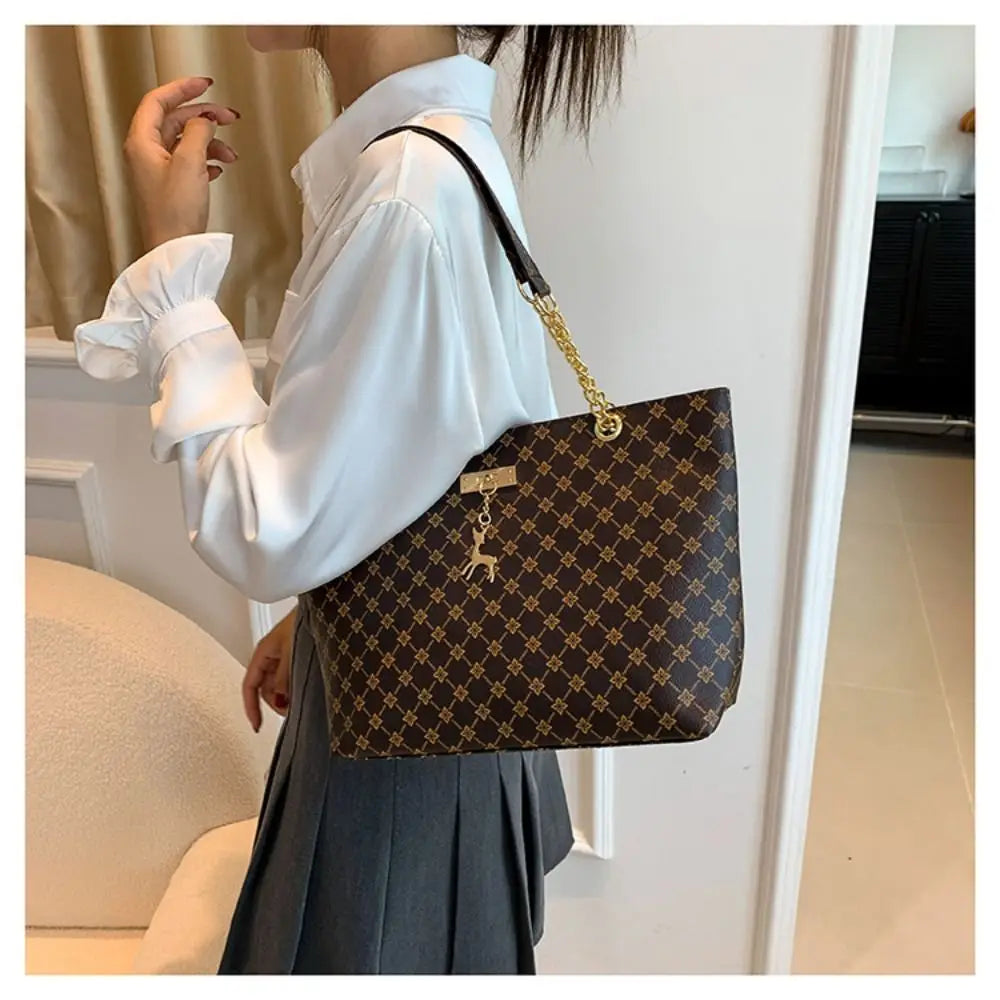 Luxury Print Bucket Tote Shopping Bag – Large Capacity Fashion Shoulder Purse for Women