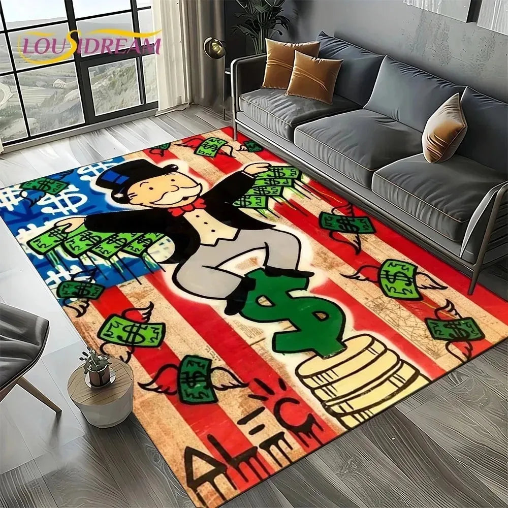 Monopoly Dollar Cartoon Area Rug – Non-Slip Entryway Mat for Living Room, Bedroom & Kids Decor