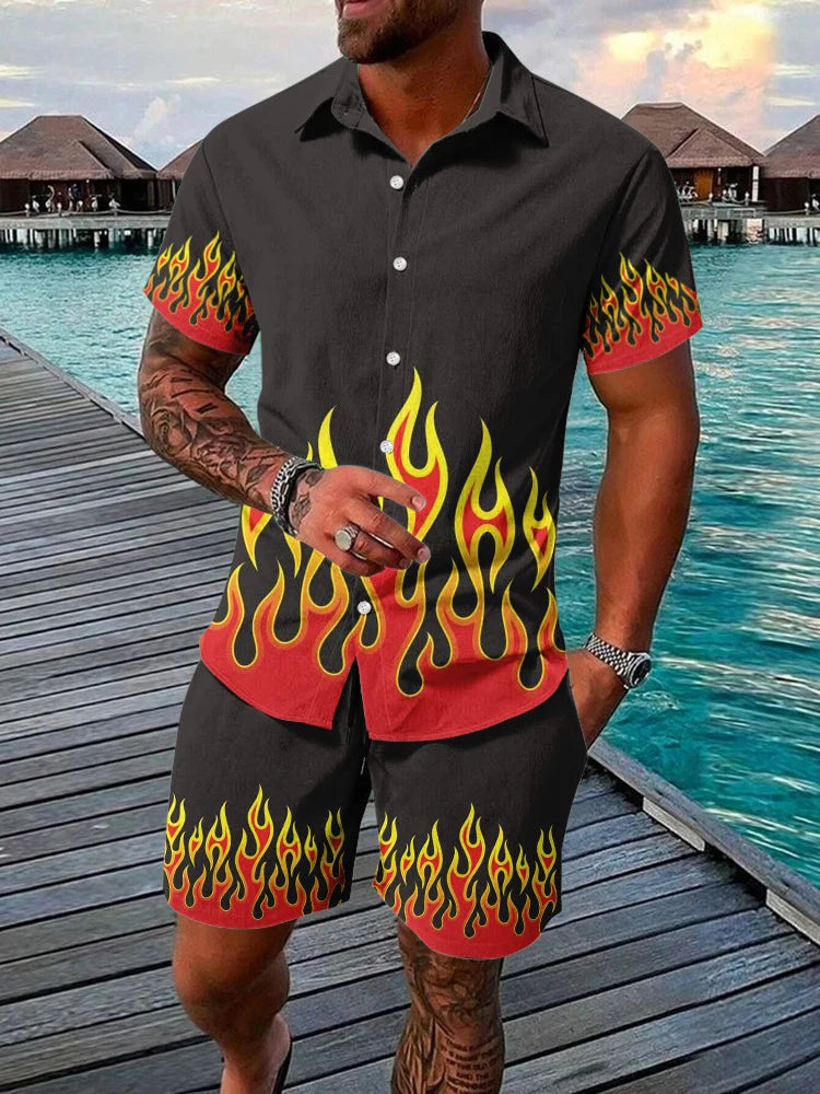 Men's Hawaiian Short Sleeve Shirt & Beach Shorts Set – Resort 2-Piece