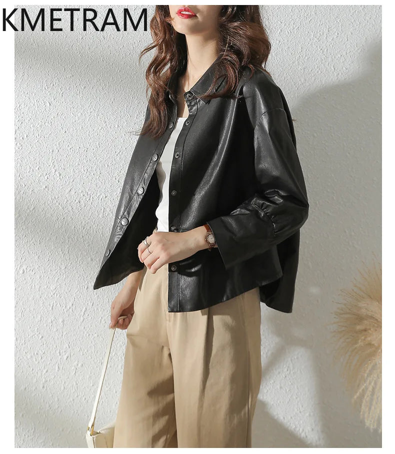 Women's Sheepskin Leather Jacket – Black or Matcha
