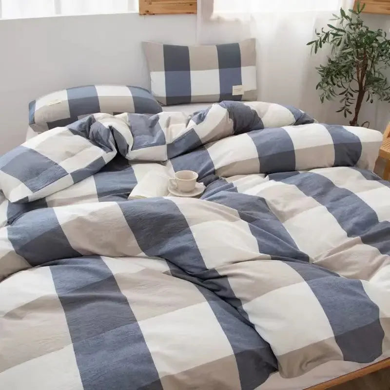 Plaid Print Duvet Cover – Lightweight Polyester-Cotton Bedding Bag, 24 Colors & 3 Sizes