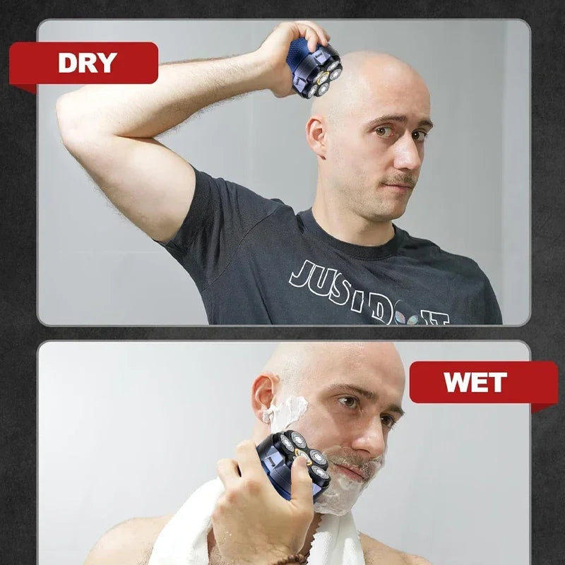 6D Magnetic Head Shaver for Bald Men – IPX8 Waterproof, LED Display, USB-C, 90-Min Charge