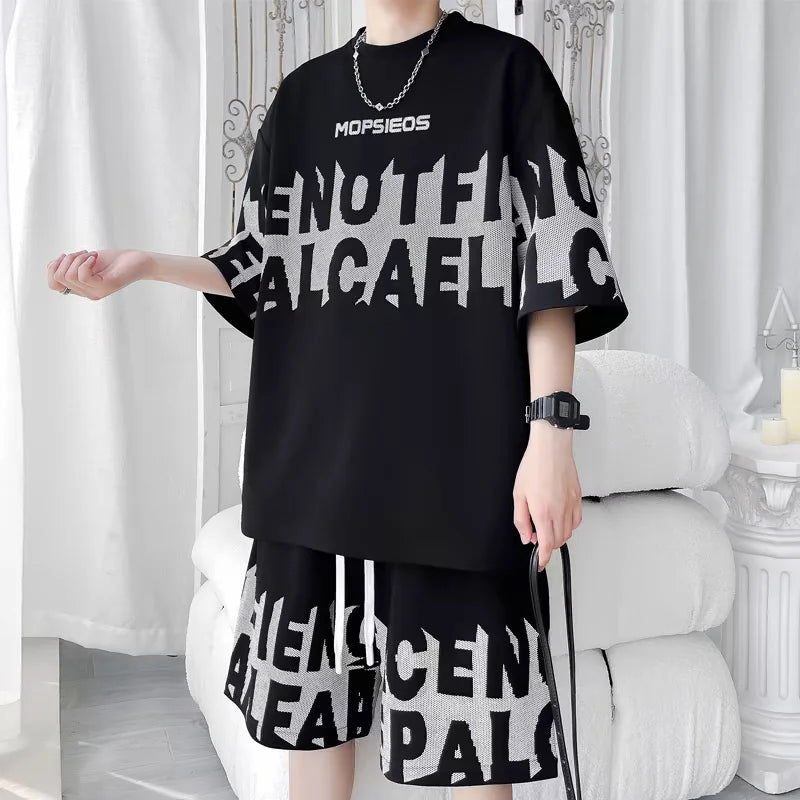 Men's Korean High Street T-Shirt & Shorts Tracksuit – Trendy 2-Piece Designer Set (S–6XL)