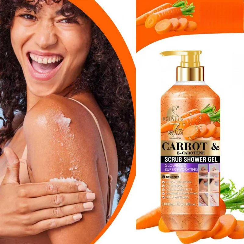 ROUSHUN Carrot Scrub Shower Gel 1000ml – Deep Cleansing Body Wash