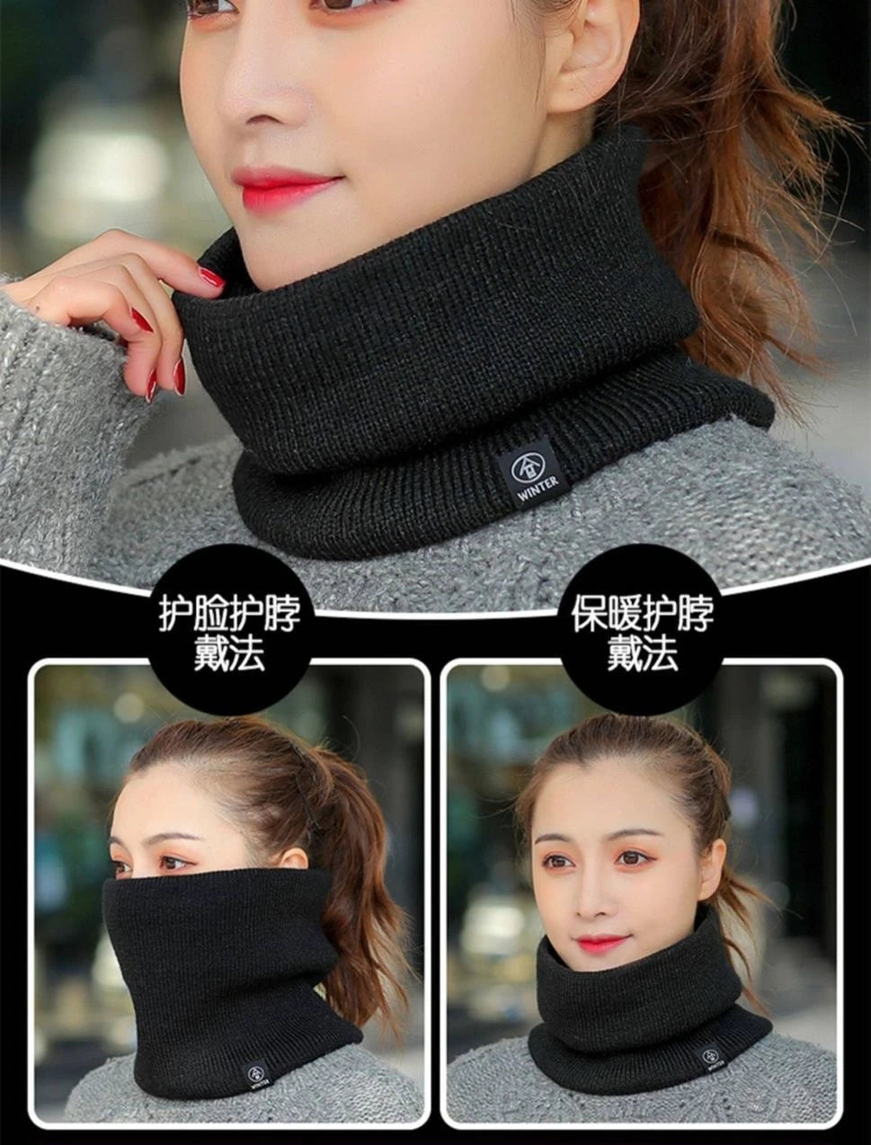 Knitted Winter Neck Warmer Scarf — Thick Fleece-Lined Unisex Face Cover
