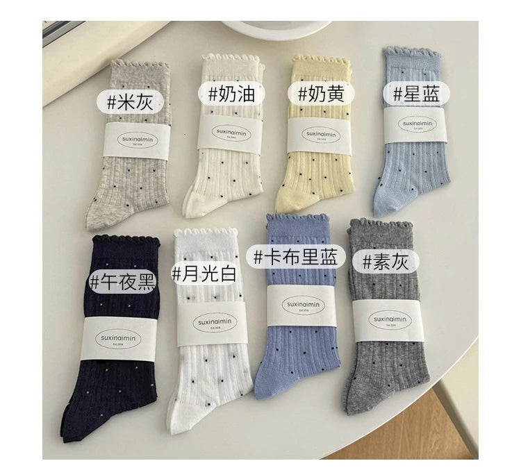 Women's Polka-Dot Crew Socks – Thin Cotton Blend