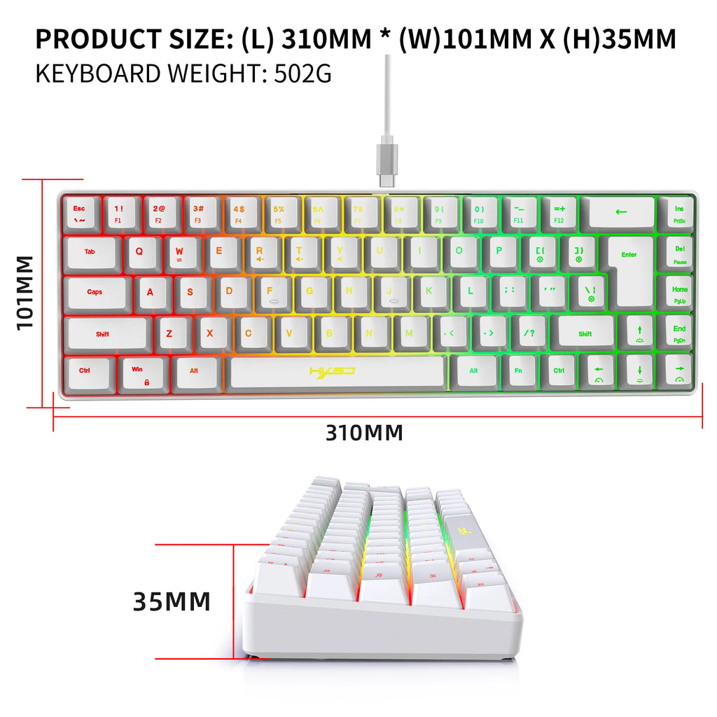 68-Key RGB Gaming Keyboard — USB Wired, 20 Backlight Modes, Multi-Language Layout for PC & Laptop