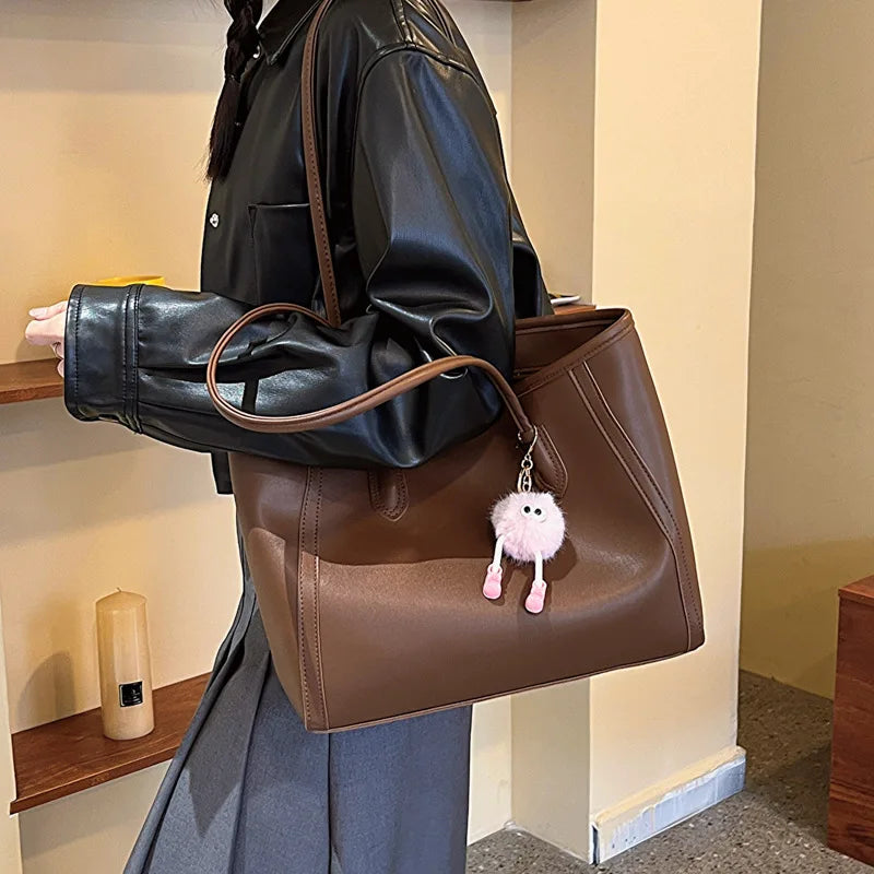 FXZLLQ Korean Style PU Leather Underarm Tote Shoulder Bag – Versatile Casual Handbag for Women Daily Use