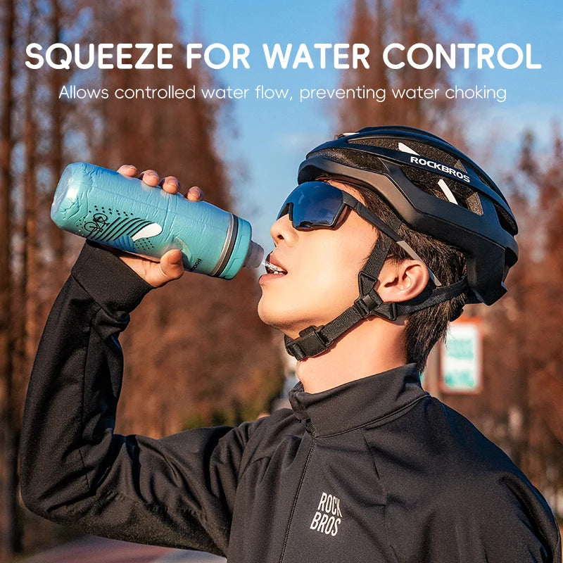 ROCKBROS 620ml Insulated Cycling Water Bottle – Thermal Triple-Layer Squeeze Bike Bottle with Silicone Nozzle
