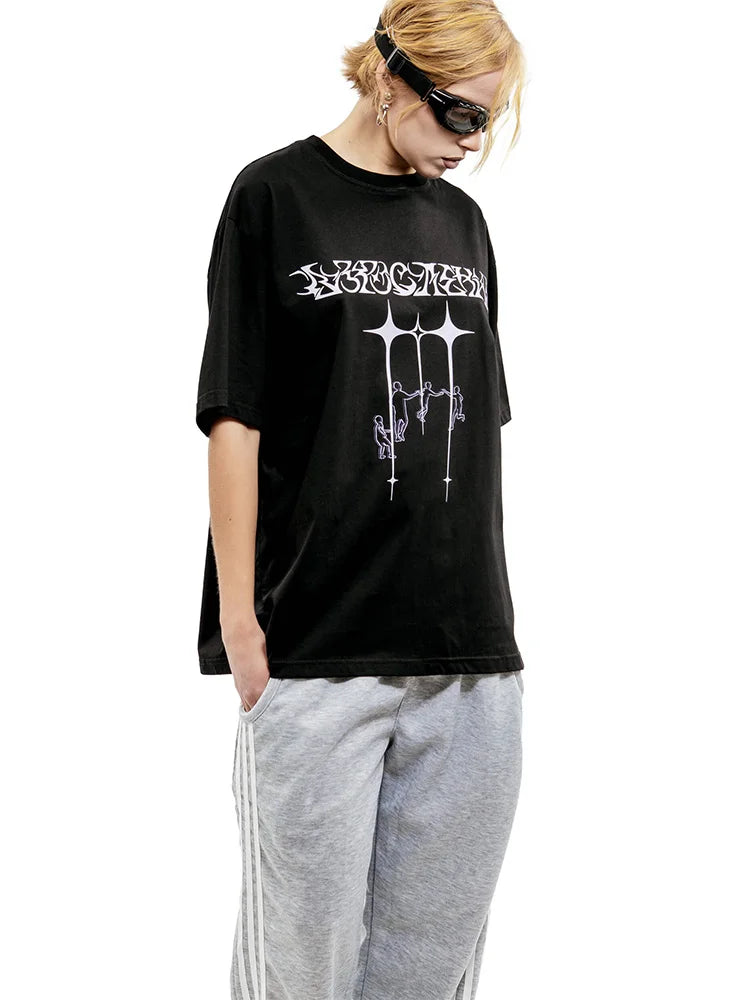 Y2K Harajuku Vintage Tour Graphic Oversized T-Shirt — 100% Cotton Streetwear Tee Unisex