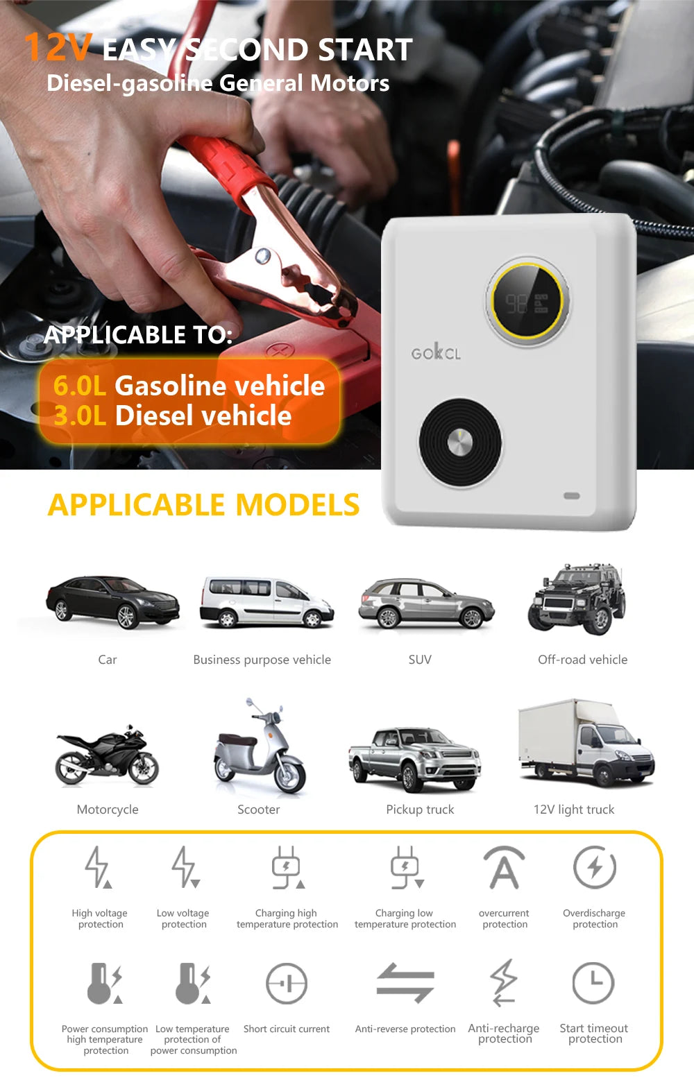GOKKCL 80Wh Portable Car Jump Starter — Compact Emergency Battery Booster & Power Bank