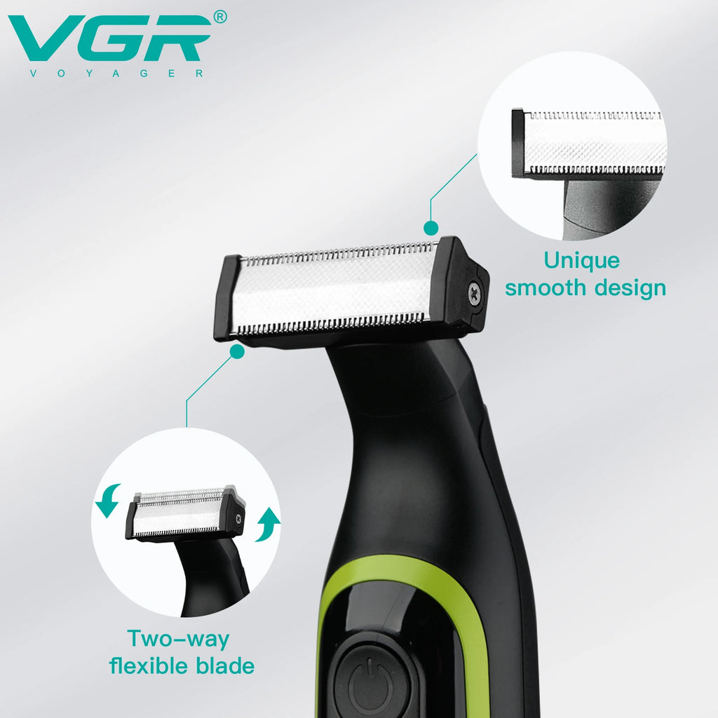 VGR One Blade Waterproof Hair & Beard Trimmer | IPX5 Wet/Dry, Rechargeable, 3 Guide Combs, Men & Women V-017