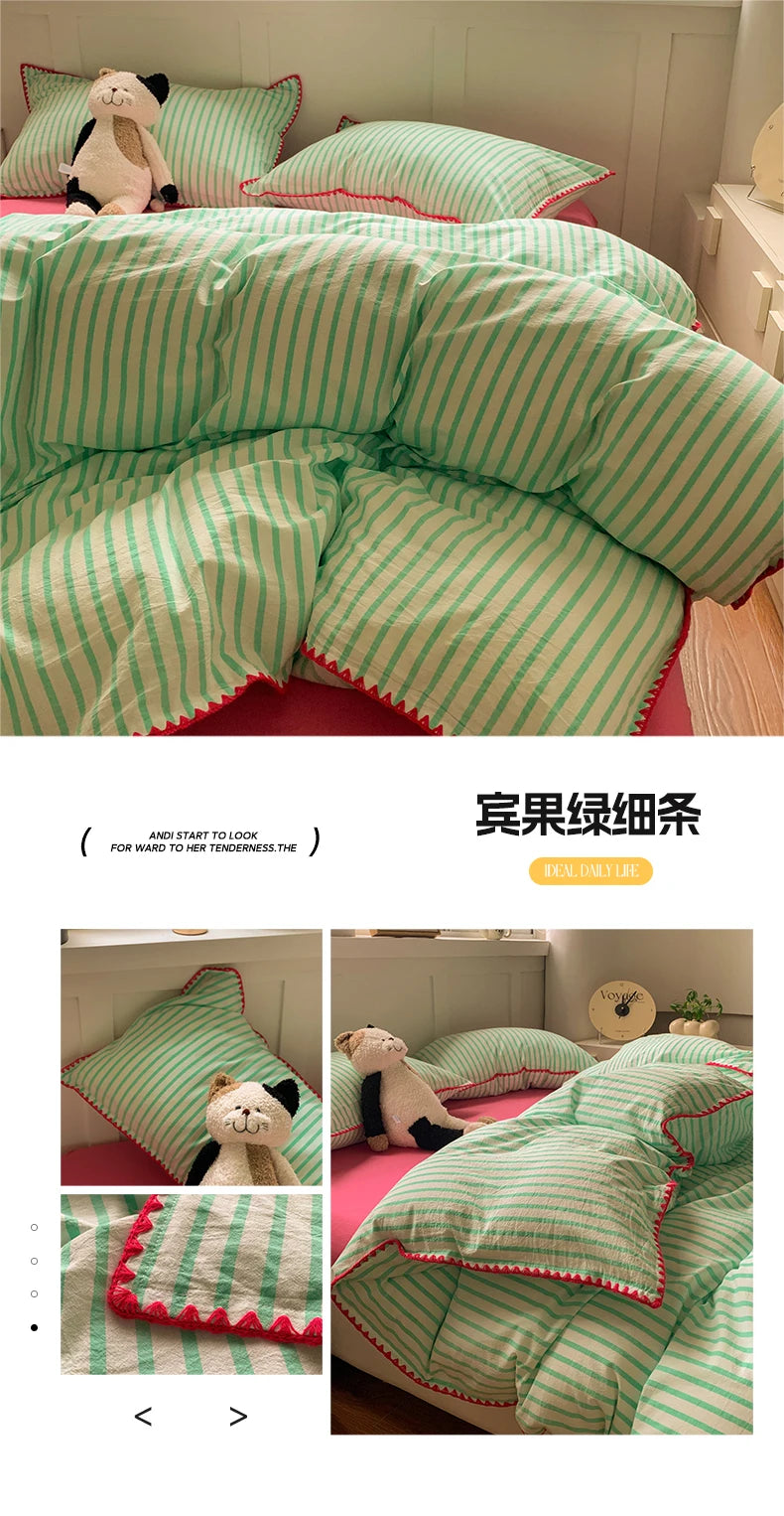 100% Cotton Stripe Duvet Cover Set – 3-Piece Bedding with 2 Pillowcases, 3 Sizes
