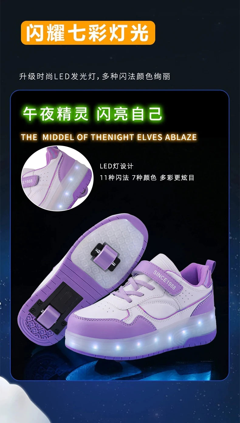 Children's LED Light Roller Skates – Multi-Functional Detachable Wheel Shoes, Size 29-41 for Students