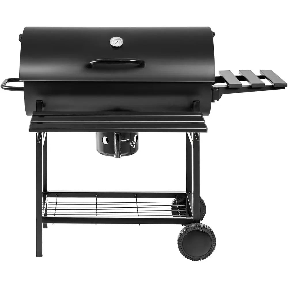 Barrel-Style BBQ Grill | 565 Sq. In., Triple Racks, Built-in Thermometer, Chrome-Plated Iron, Adjustable Ash Catcher